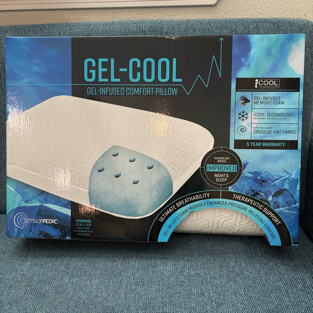 NEW SEALED SENSORPEDIC Gel-Cool Infused Comfort Pillow Memory Foam Standard Size